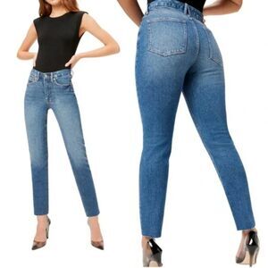 Good American Good Classic Raw Hem High Rise Slim Straight Stretch Jeans 0 25